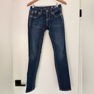 Miss Me Dark Indigo Skinny Jeans with Contrast Stitching